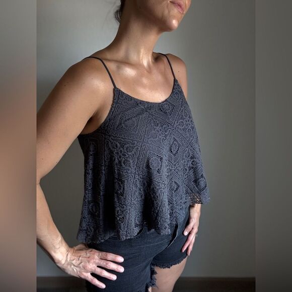 American Eagle Lace Trapeze Top Lined Small Dark Gray Festival - Picture 3 of 11